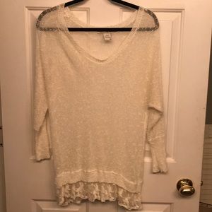 Sheer white top 3/4 sleeves